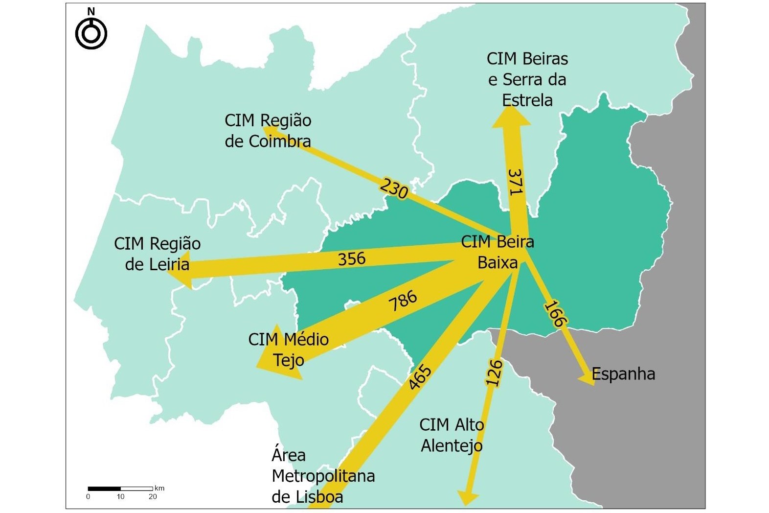 Movilidad urbana sostenible en Beira Baixa Mapa de la CIM Beira Baixa y sus conexiones con las regiones vecinas